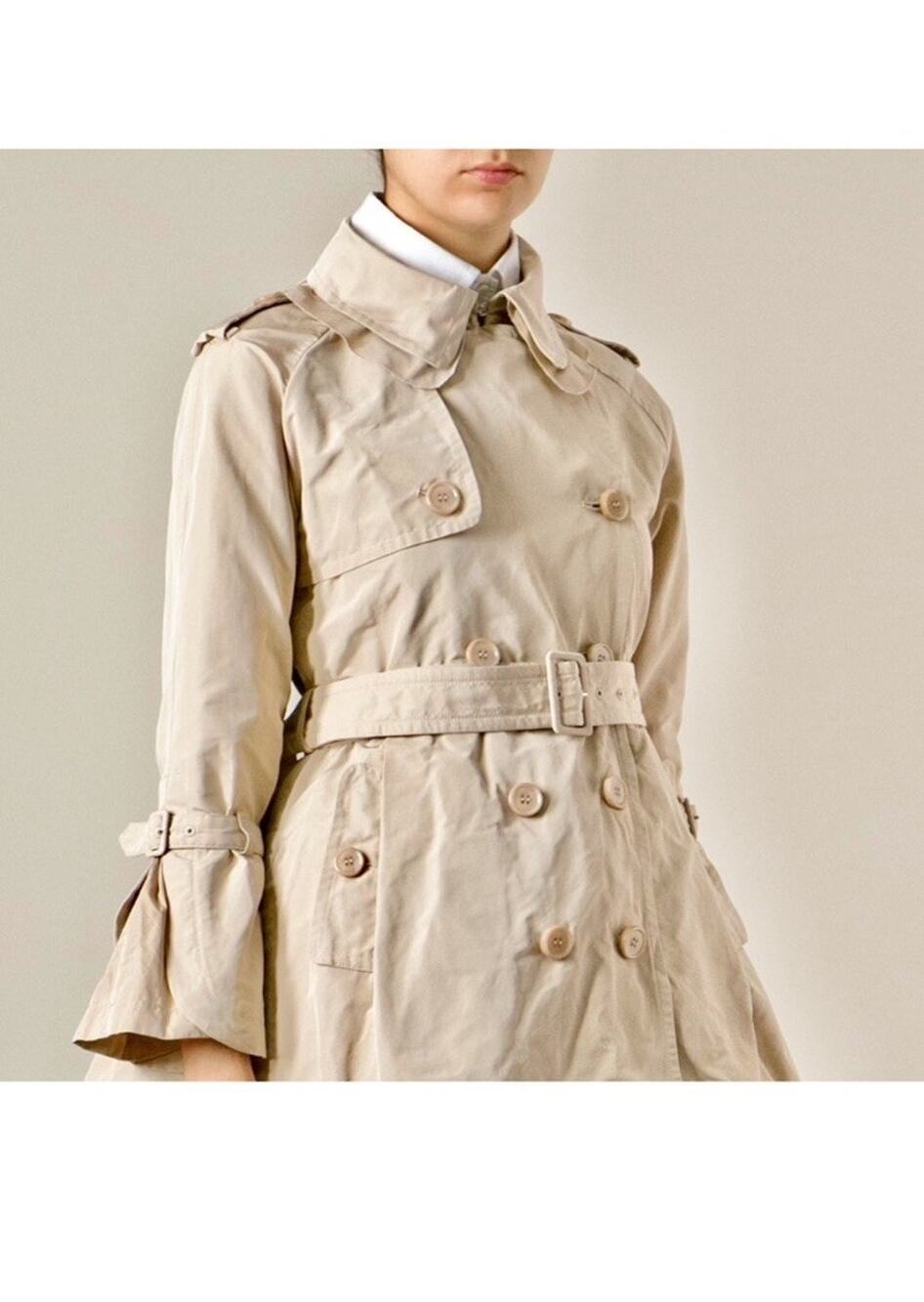 Moncler Beige Trench Coat size 0 Luxe Ruffle Missing Belt